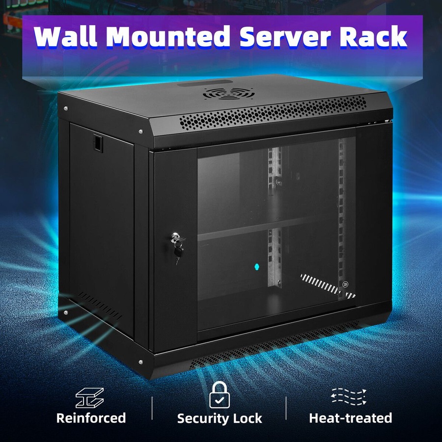 12U Network Server Cabinet Rack Wall Mount Data Case Enclosure 19 Inch Deep with Locking Glass Door Removable Side Panels for IT Computer Equipment