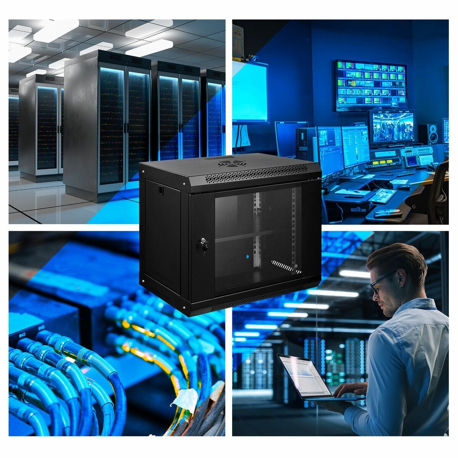 12U Network Server Cabinet Rack Wall Mount Data Case Enclosure 19 Inch Deep with Locking Glass Door Removable Side Panels for IT Computer Equipment