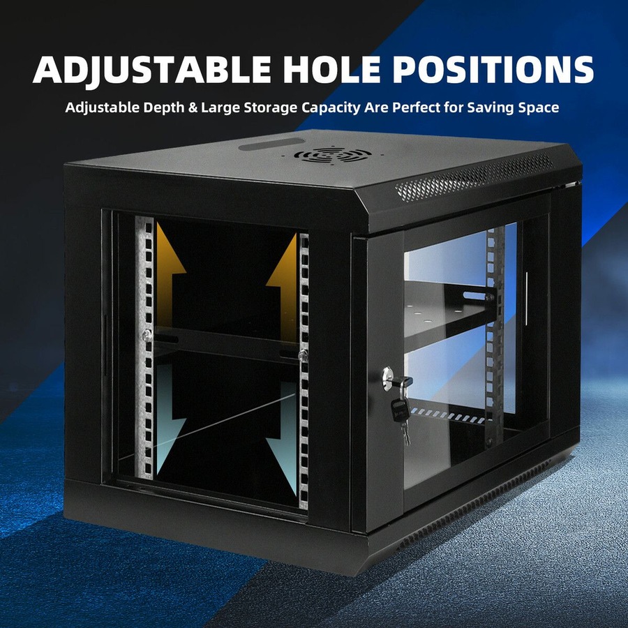 12U Network Server Cabinet Rack Wall Mount Data Case Enclosure 19 Inch Deep with Locking Glass Door Removable Side Panels for IT Computer Equipment