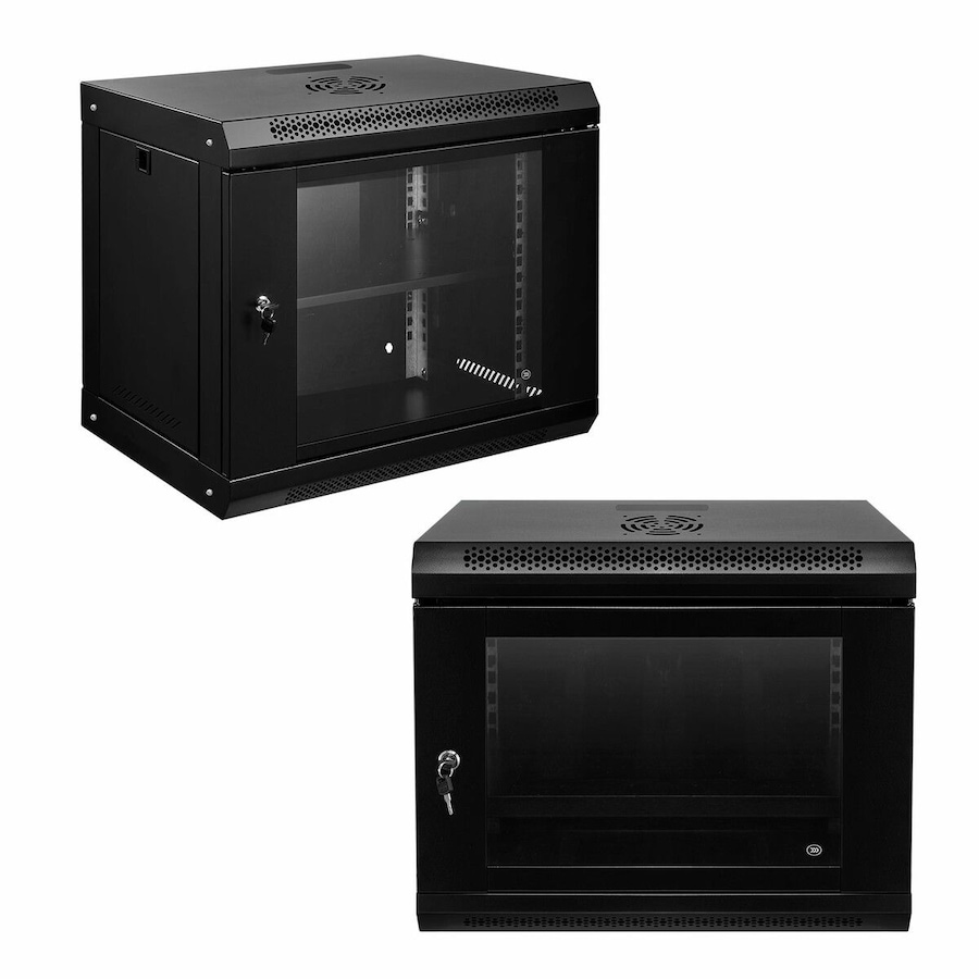 12U Network Server Cabinet Rack Wall Mount Data Case Enclosure 19 Inch Deep with Locking Glass Door Removable Side Panels for IT Computer Equipment