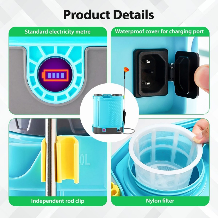 16L Electric Backpack Sprayer 12V Battery Powered Rechargeable Knapsack Garden Watering Lawn Weed Disinfection Agriculture Car Wash Spray Equipment