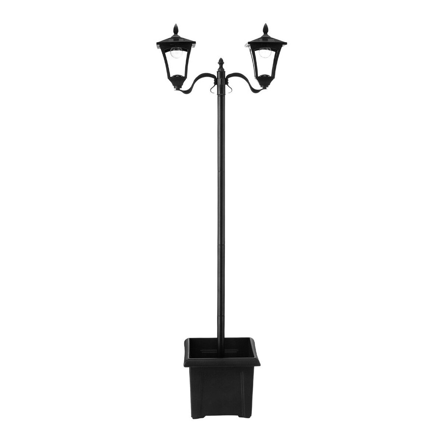 186cm Solar Led Light Post Planter Outdoor Street Garden Security Pole Lamp Driveway Pathway Patio Yard Energy Powered Pillar Lantern Double Lights