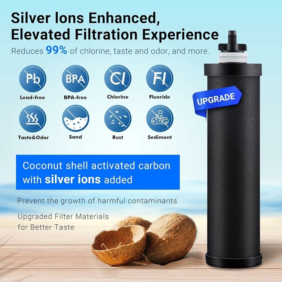 2.9 Gallon Gravity-fed Water Filter System, Stainless Steel Countertop Filter System with 2 Filters and Stand, Reduce 99% Chlorine