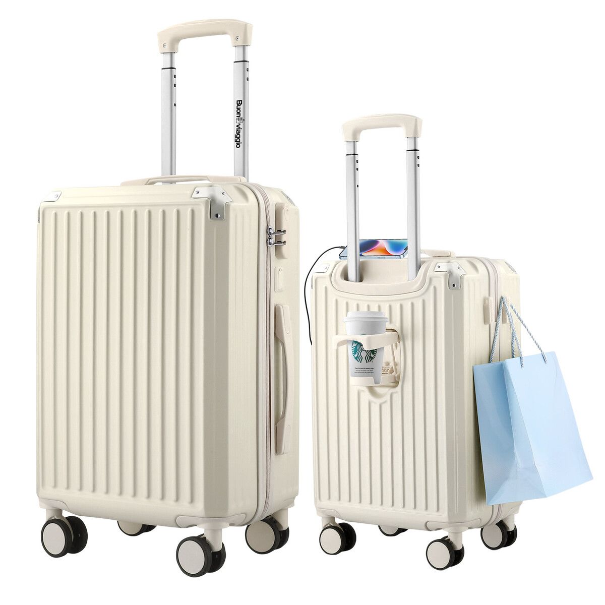 2-pcs Smart Metallic Carry on 2024 travel Luggage set