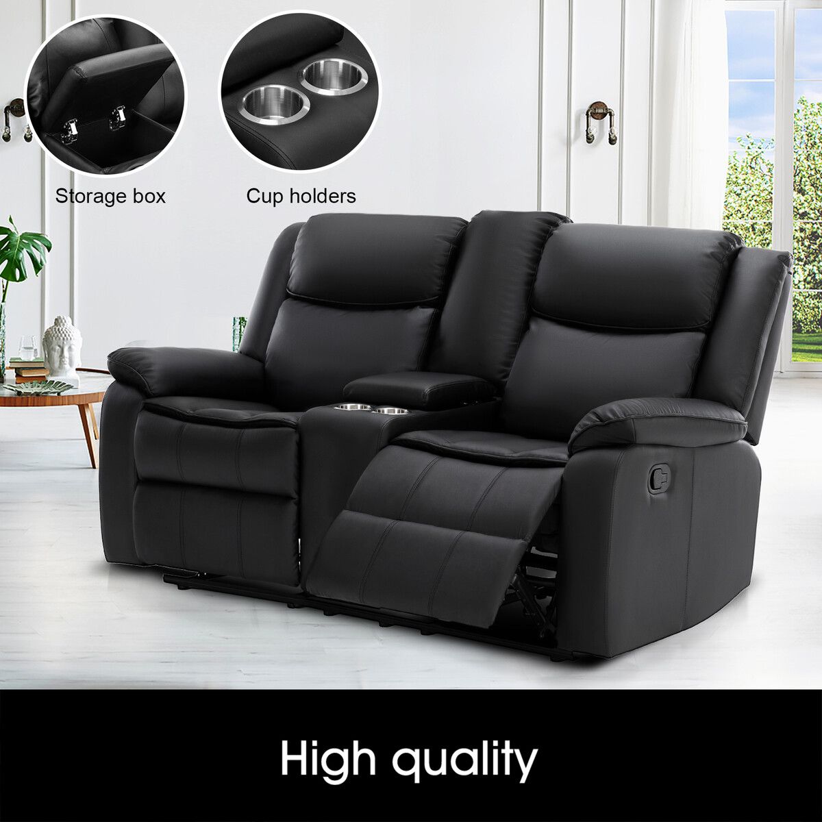 Black leather 2 discount seater recliner sofa