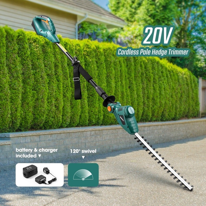 Buy 20V Telescopic Cordless Pole Hedge Trimmer Long Reach Garden Tool ...