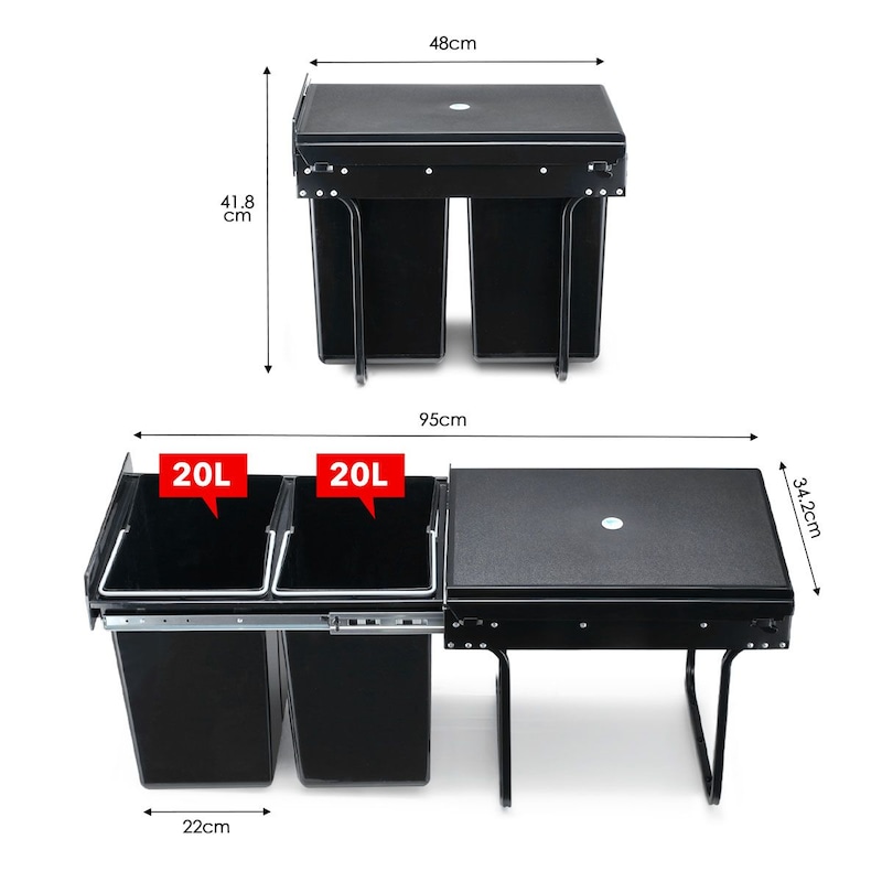 Buy 2x 20L Pull Out Trash Bin Kitchen Garbage Waste Basket Under Sink