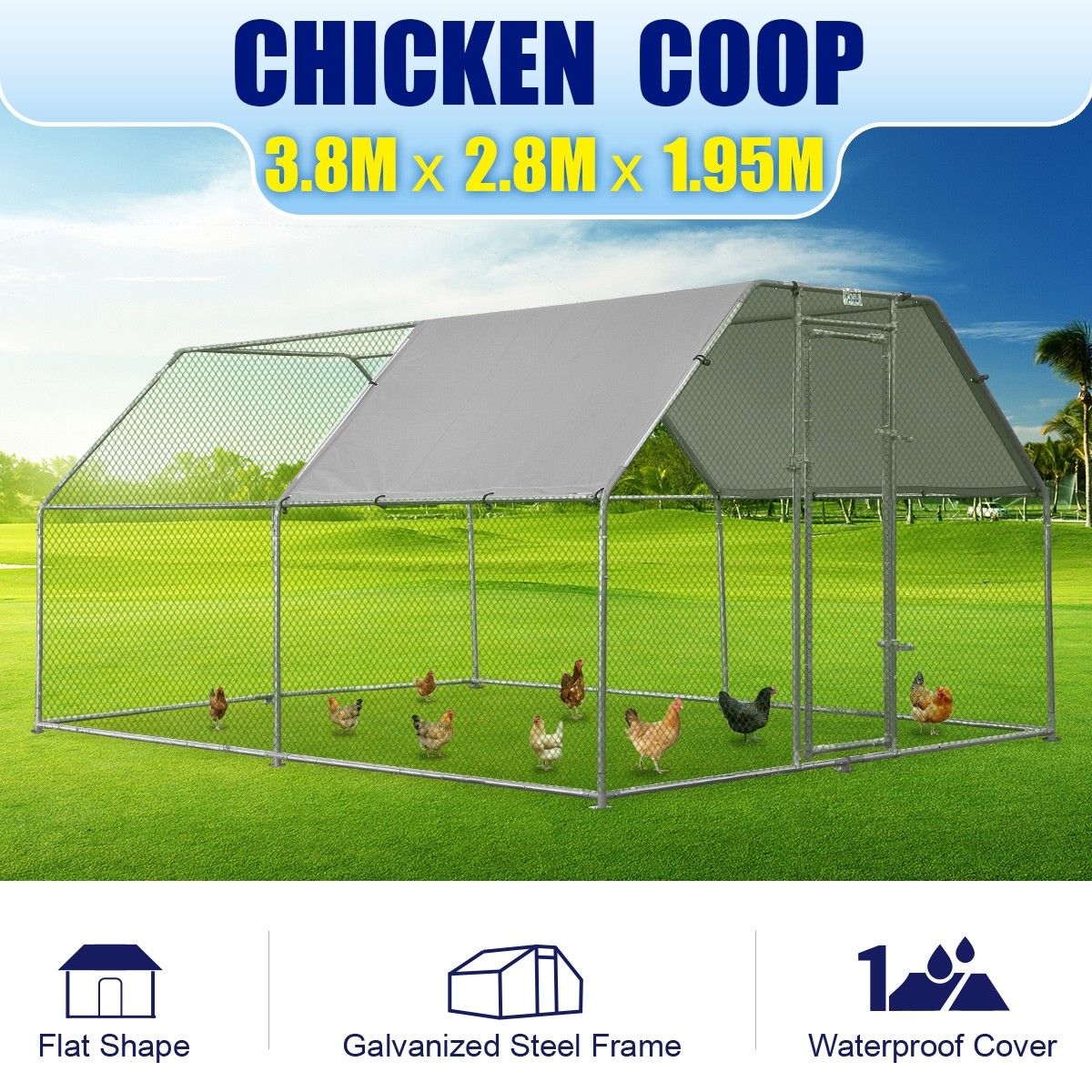 3.8M x 2.8M Large Metal Chicken Coop Walkin Cage Run House Shade Pen W/ Cover Buy Small