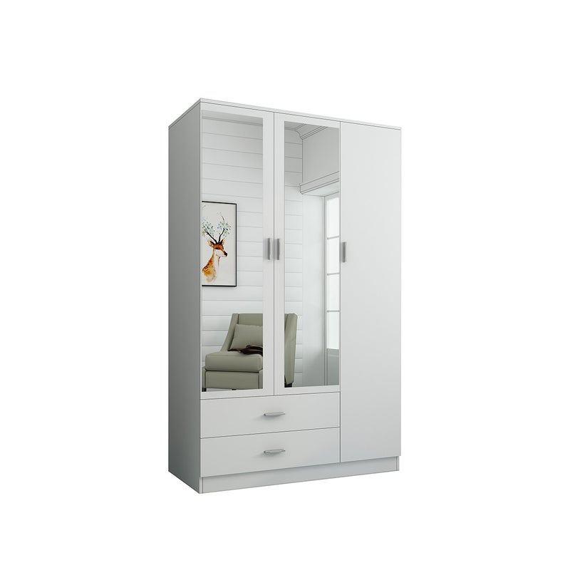 3 Door 2 Drawer Mirrored Wardrobe, Armoire With Drawers And Shelves