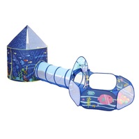 3-In-1 Kids Play Tent House Baby Crawl Tunnel Ball Pit with Basketball Hoop