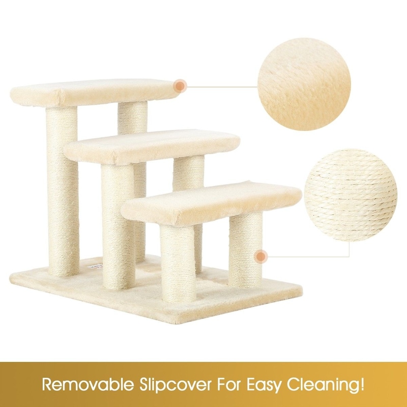 Buy 3 Steps Dog Stairs Cat Scratching Post Pet Ramp Ladder with Washable Cover White MyDeal