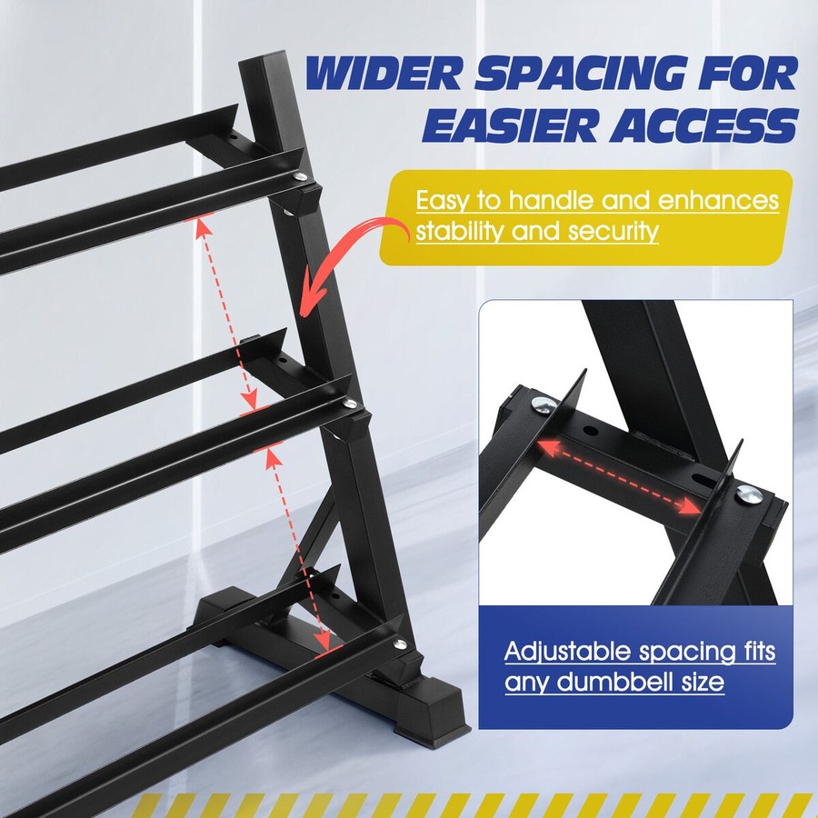 3 Tier Dumbbell Rack Weight Set Stand Home Gym Storage Racking Kettlebell Organizer Heavy Duty 300KG Adjustable Vertical Space Saving Holder Steel