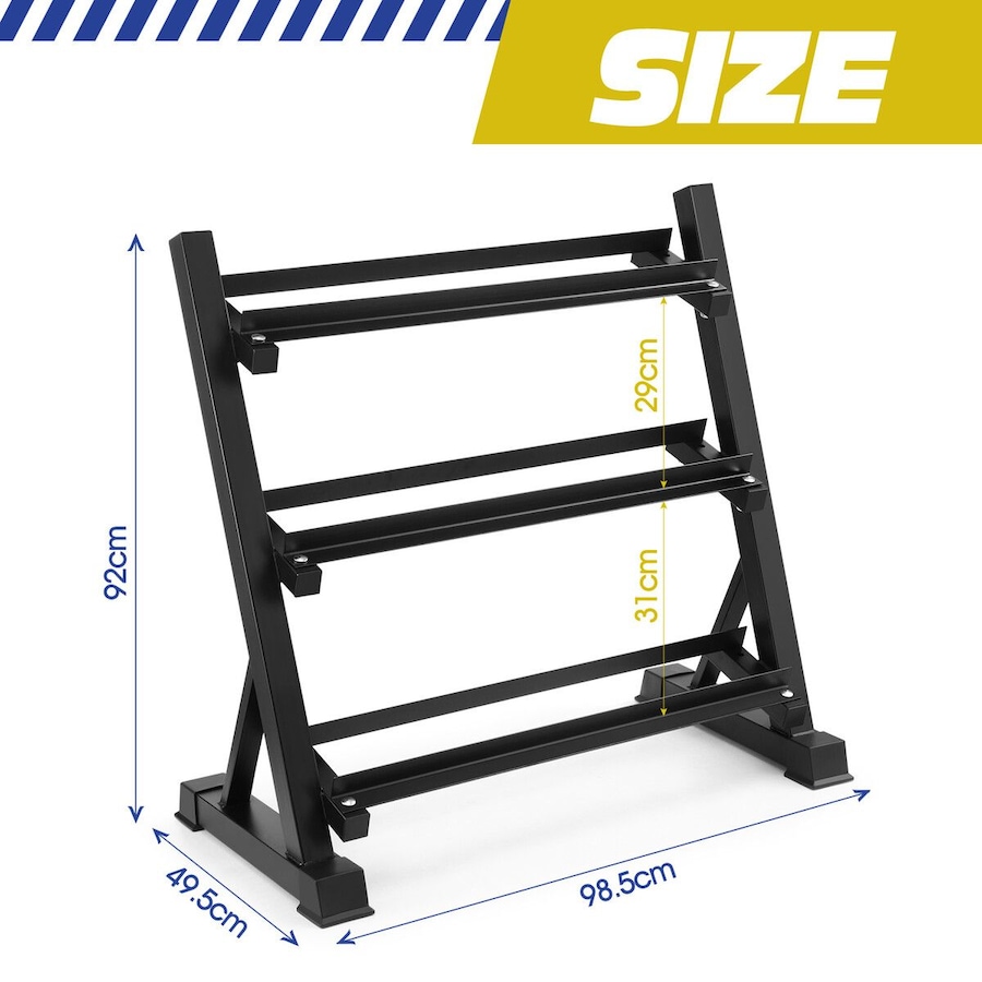 3 Tier Dumbbell Rack Weight Set Stand Home Gym Storage Racking Kettlebell Organizer Heavy Duty 300KG Adjustable Vertical Space Saving Holder Steel