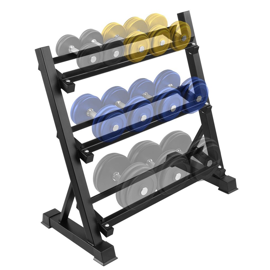 3 Tier Dumbbell Rack Weight Set Stand Home Gym Storage Racking Kettlebell Organizer Heavy Duty 300KG Adjustable Vertical Space Saving Holder Steel