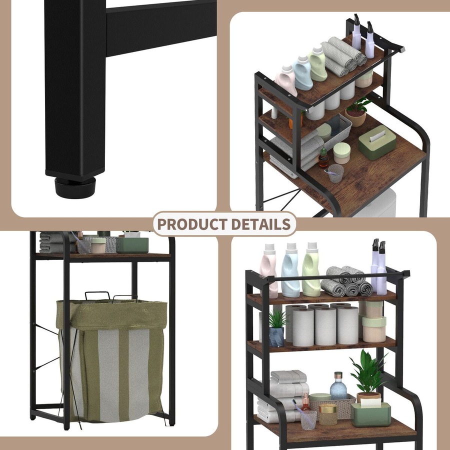 3 Tier Laundry Shelf Rack Storage Shelves Over the Toilet Washing Machine Washer Dryer Bathroom Organiser Towel Paper Holder Stand Unit Freestanding