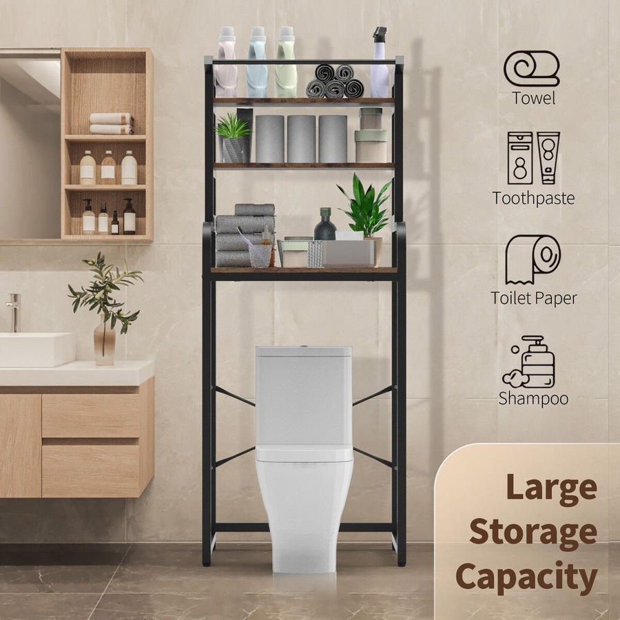 3 Tier Laundry Shelf Rack Storage Shelves Over the Toilet Washing Machine Washer Dryer Bathroom Organiser Towel Paper Holder Stand Unit Freestanding