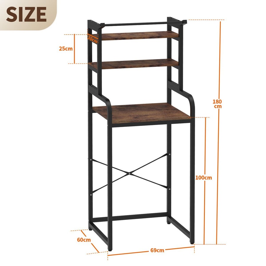 3 Tier Laundry Shelf Rack Storage Shelves Over the Toilet Washing Machine Washer Dryer Bathroom Organiser Towel Paper Holder Stand Unit Freestanding