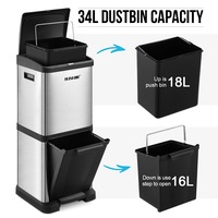 34L Rubbish Bin Pedal Dustbin Kitchen Waste Garbage Trash Can Household Stepbin Dual Two Layer Press Top