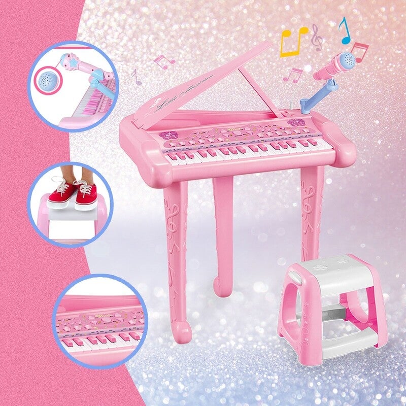 37 Key Kids Electronic Keyboard Piano Organ Musical Toy with Microphone & Stool