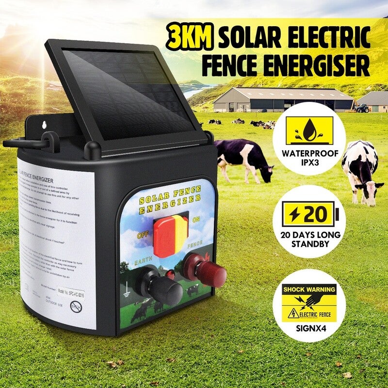 3km Solar Electric Fence Energiser 0.1 Joule Low Impedance Fence