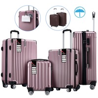 4 Piece Luggage Set Carry On Traveller Suitcases Hard Shell Rolling Trolley Checked Bag TSA Lock Front Hook Lightweight Rose Gold