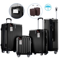 4 Piece Luggage Set Carry On Traveller Suitcases Hard Shell Rolling Trolley Checked Bag TSA Lock Front Hook Lightweight Black