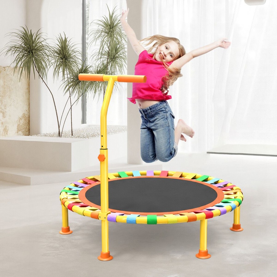 40 Inch Kids Trampoline Jumping Bungee Bounce Rebounder Home Gym Exercise Fitness Equipment Indoor Outdoor Cardio Workout Foldable Adjustable Handrail