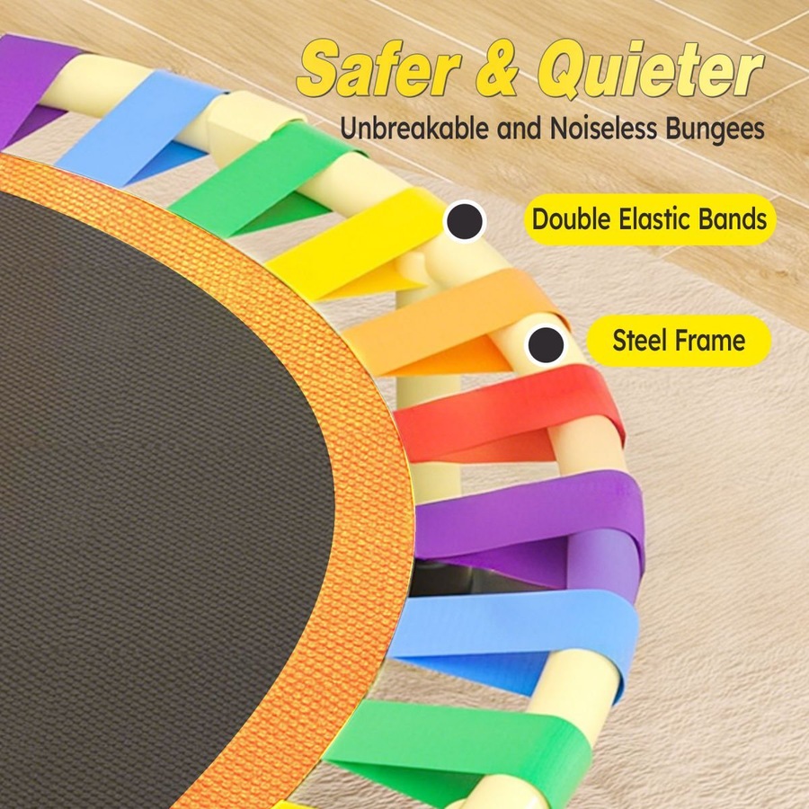 40 Inch Kids Trampoline Jumping Bungee Bounce Rebounder Home Gym Exercise Fitness Equipment Indoor Outdoor Cardio Workout Foldable Adjustable Handrail