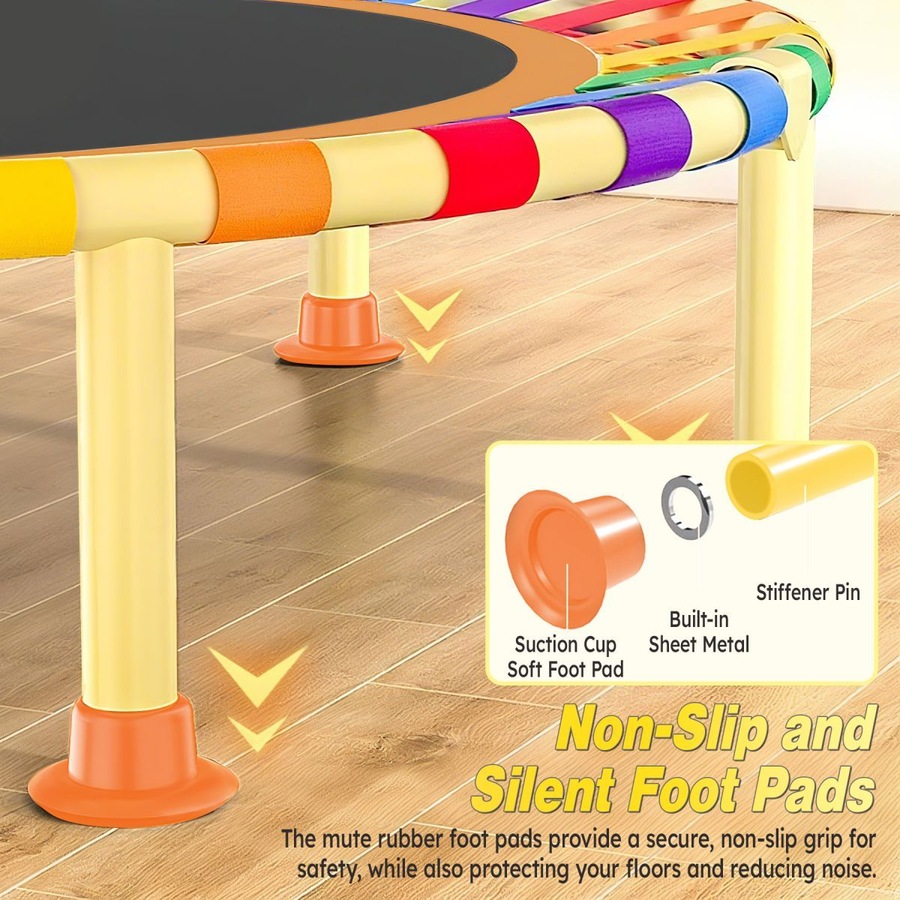 40 Inch Kids Trampoline Jumping Bungee Bounce Rebounder Home Gym Exercise Fitness Equipment Indoor Outdoor Cardio Workout Foldable Adjustable Handrail