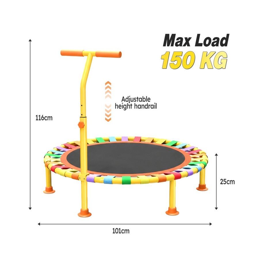 40 Inch Kids Trampoline Jumping Bungee Bounce Rebounder Home Gym Exercise Fitness Equipment Indoor Outdoor Cardio Workout Foldable Adjustable Handrail