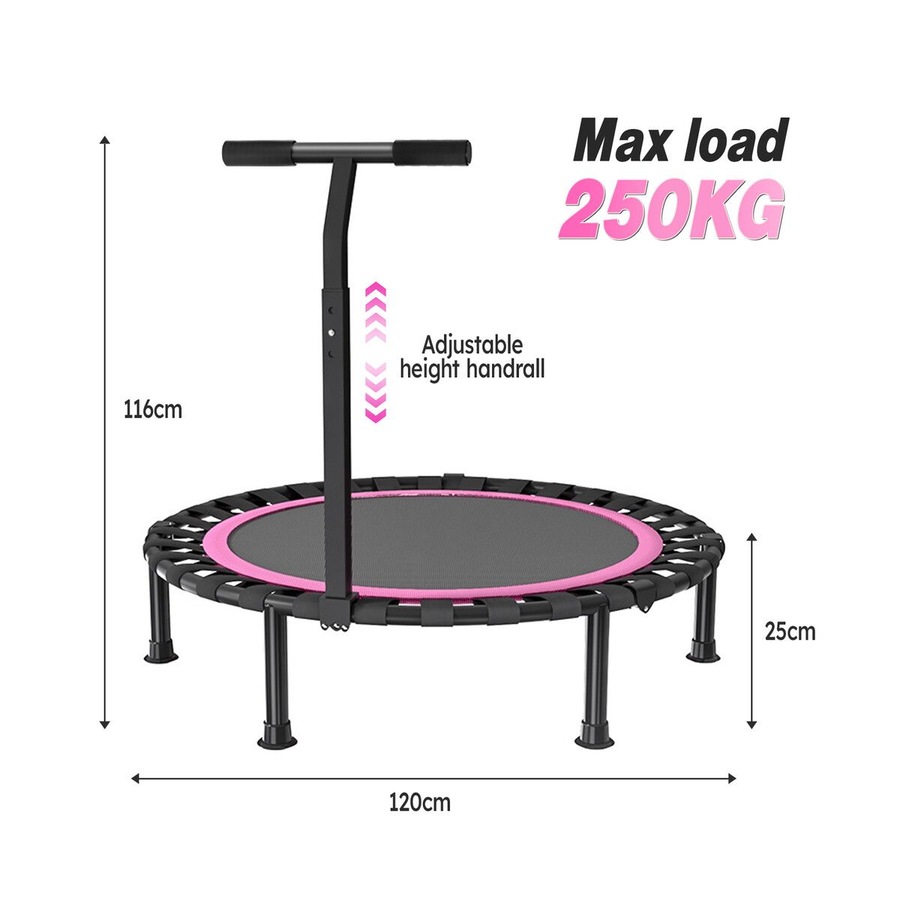 48 Inch Folding Trampoline with T-Rails Pink Red Home Fitness Bouncer Indoor and Outdoor Bungee Training Equipment Men Women Children Portable Bouncer Home