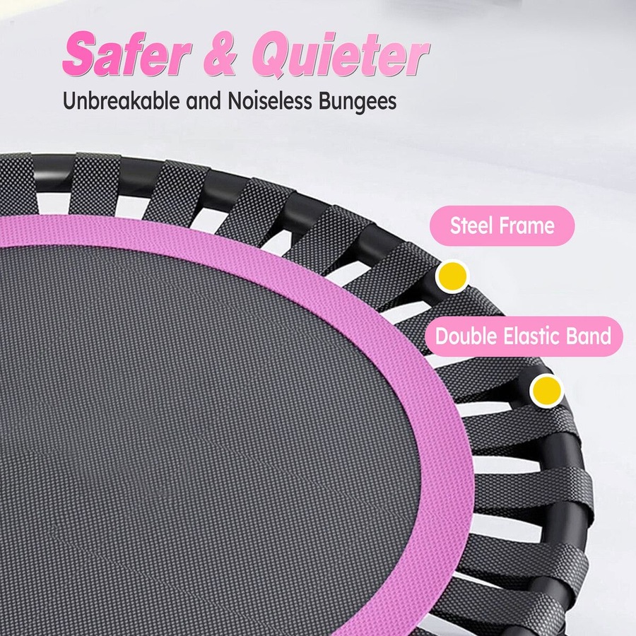 48 Inch Folding Trampoline with T-Rails Pink Red Home Fitness Bouncer Indoor and Outdoor Bungee Training Equipment Men Women Children Portable Bouncer Home