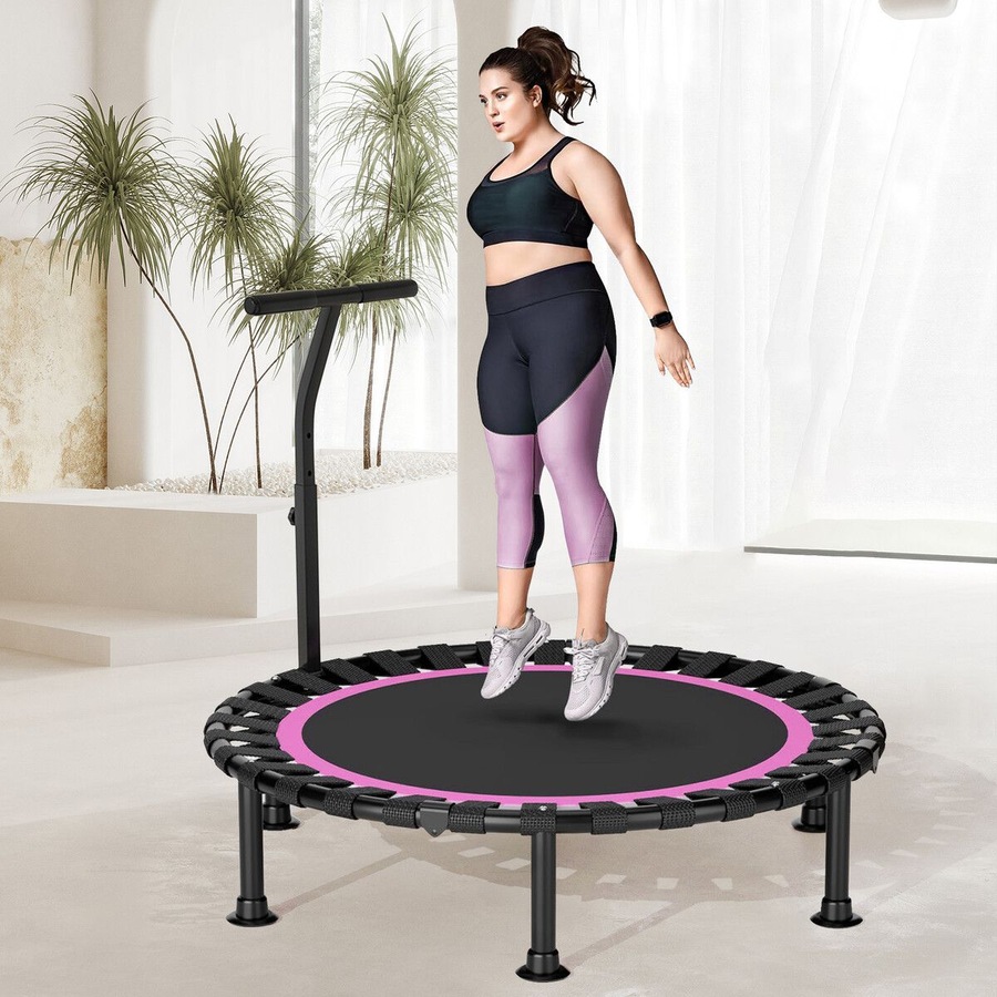 48 Inch Folding Trampoline with T-Rails Pink Red Home Fitness Bouncer Indoor and Outdoor Bungee Training Equipment Men Women Children Portable Bouncer Home