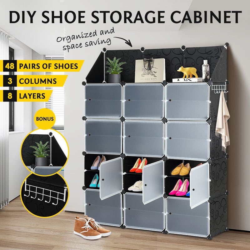 Buy 48 Pairs Stackable Shoe Storage Box Organiser Cube DIY Shoe Cabinet  Rack Shelf 24 Tier Black - MyDeal