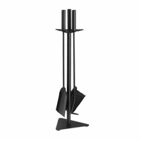 4PCS Fireplace Tool Set Firepit Accessories Poker Fire Shovel Brush Stand Black Cast Iron