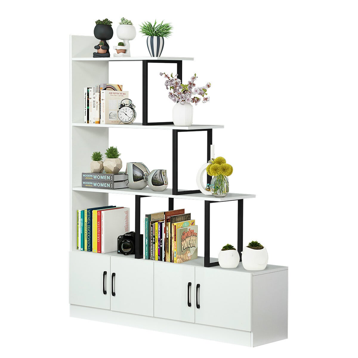 5 Level Ladder Bookshelves Bookcase Storage Cabinet Cube Shelf Display Unit with Doors