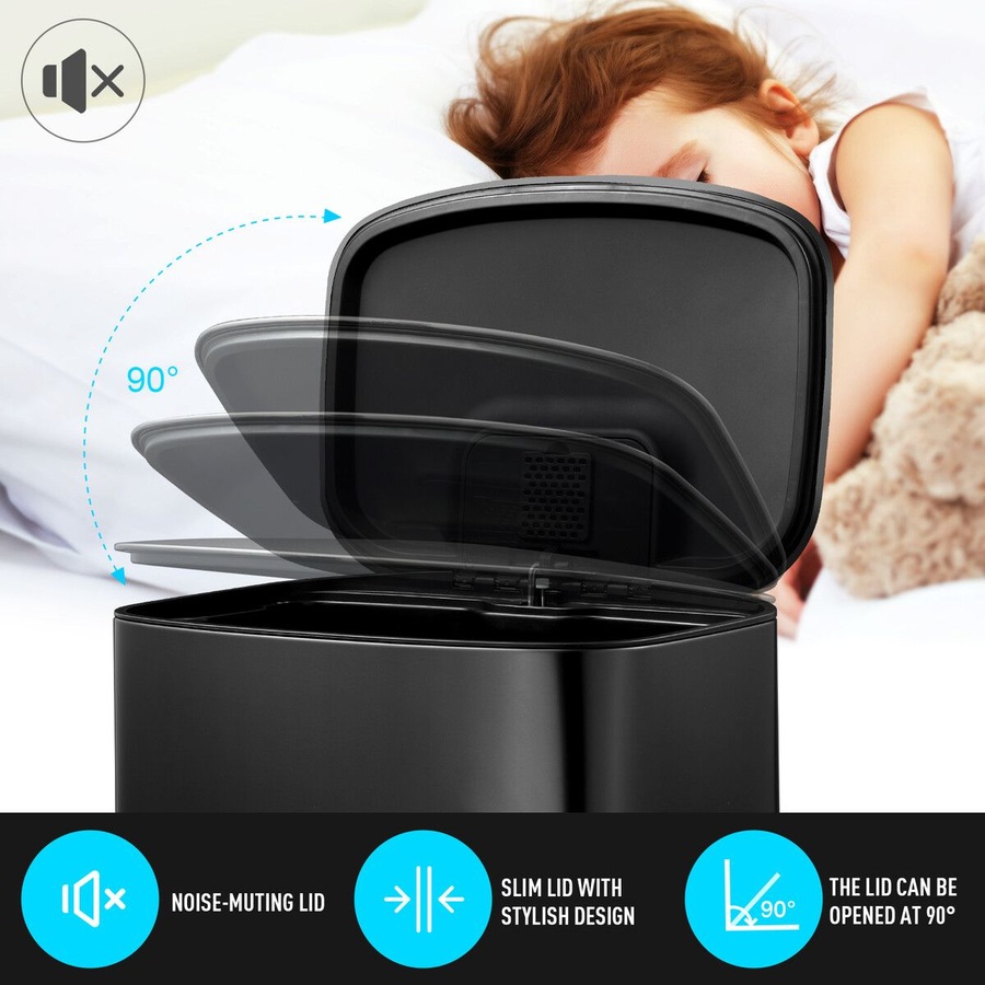 50L Pedal Recycling Bin Kitchen Rubbish Trash Garbage Waste Trashcan Black Dustbin Step Container Soft Closing Lid Rectangular for Home Indoor Office