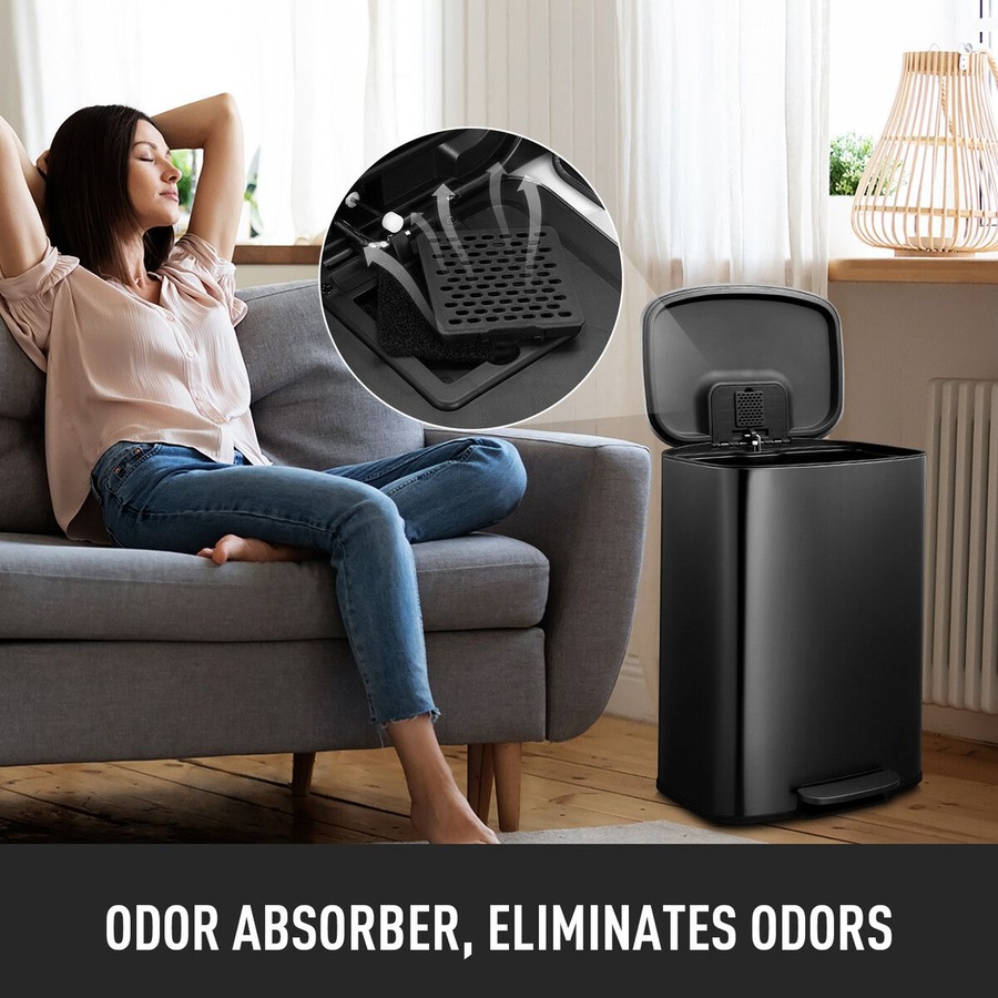 50L Pedal Recycling Bin Kitchen Rubbish Trash Garbage Waste Trashcan Black Dustbin Step Container Soft Closing Lid Rectangular for Home Indoor Office