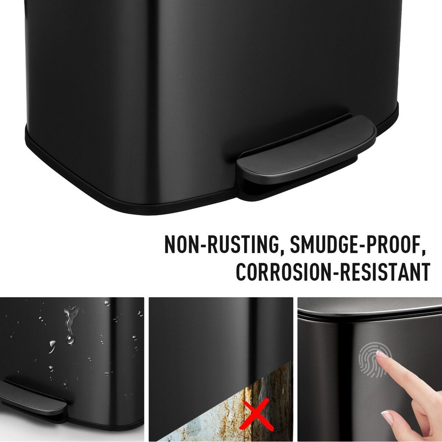 50L Pedal Recycling Bin Kitchen Rubbish Trash Garbage Waste Trashcan Black Dustbin Step Container Soft Closing Lid Rectangular for Home Indoor Office