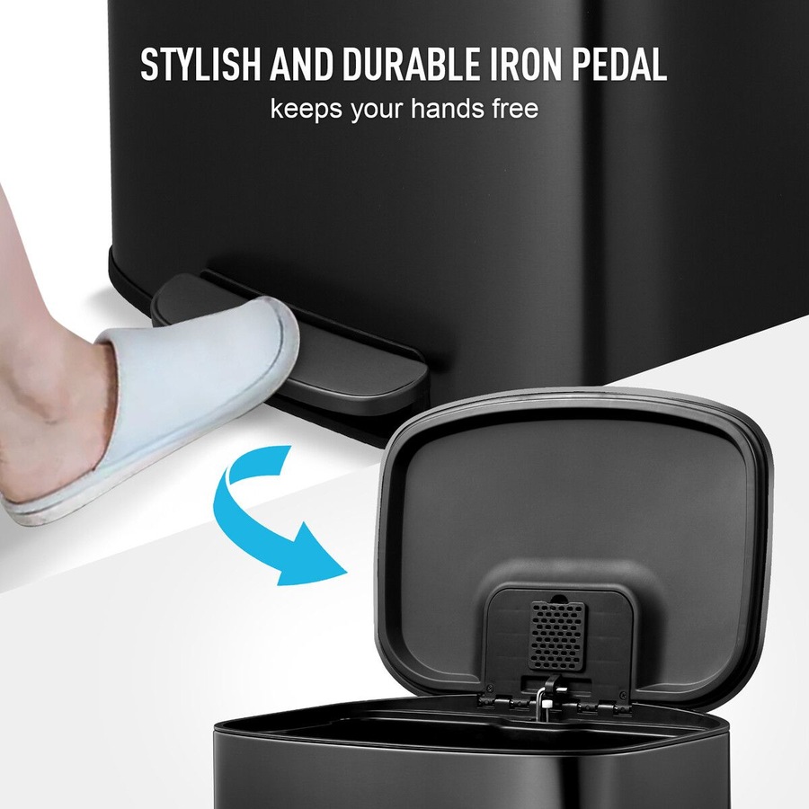 50L Pedal Recycling Bin Kitchen Rubbish Trash Garbage Waste Trashcan Black Dustbin Step Container Soft Closing Lid Rectangular for Home Indoor Office