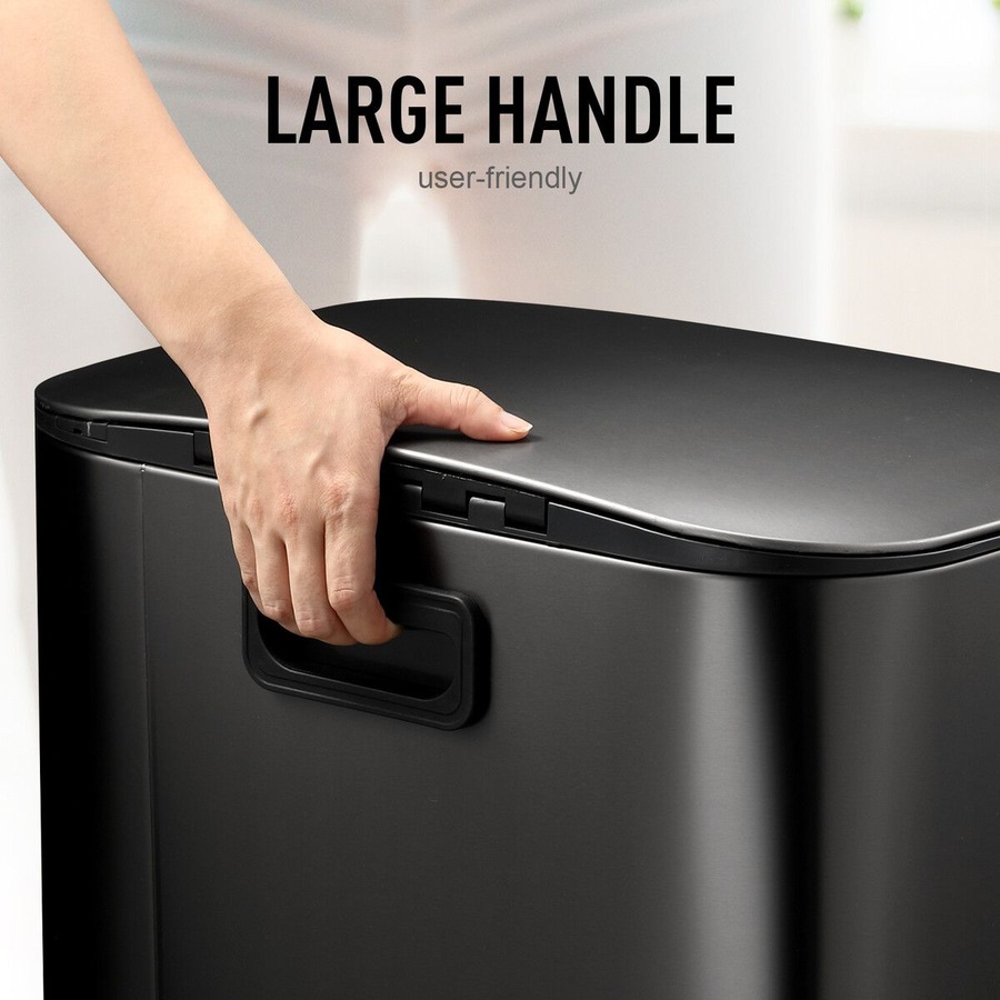 50L Pedal Recycling Bin Kitchen Rubbish Trash Garbage Waste Trashcan Black Dustbin Step Container Soft Closing Lid Rectangular for Home Indoor Office