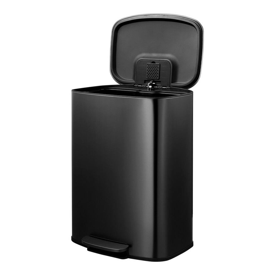 50L Pedal Recycling Bin Kitchen Rubbish Trash Garbage Waste Trashcan Black Dustbin Step Container Soft Closing Lid Rectangular for Home Indoor Office
