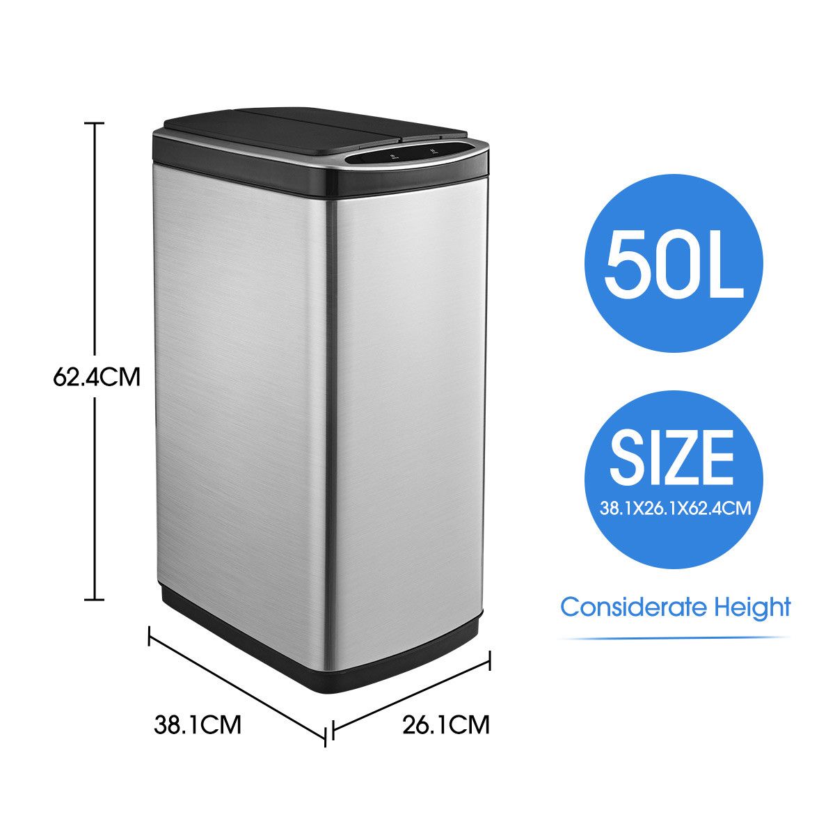 Buy 50L Smart Bin Kitchen Rubbish Bin Trash Waste Recycling Bin with  Infrared Motion Sensor MyDeal
