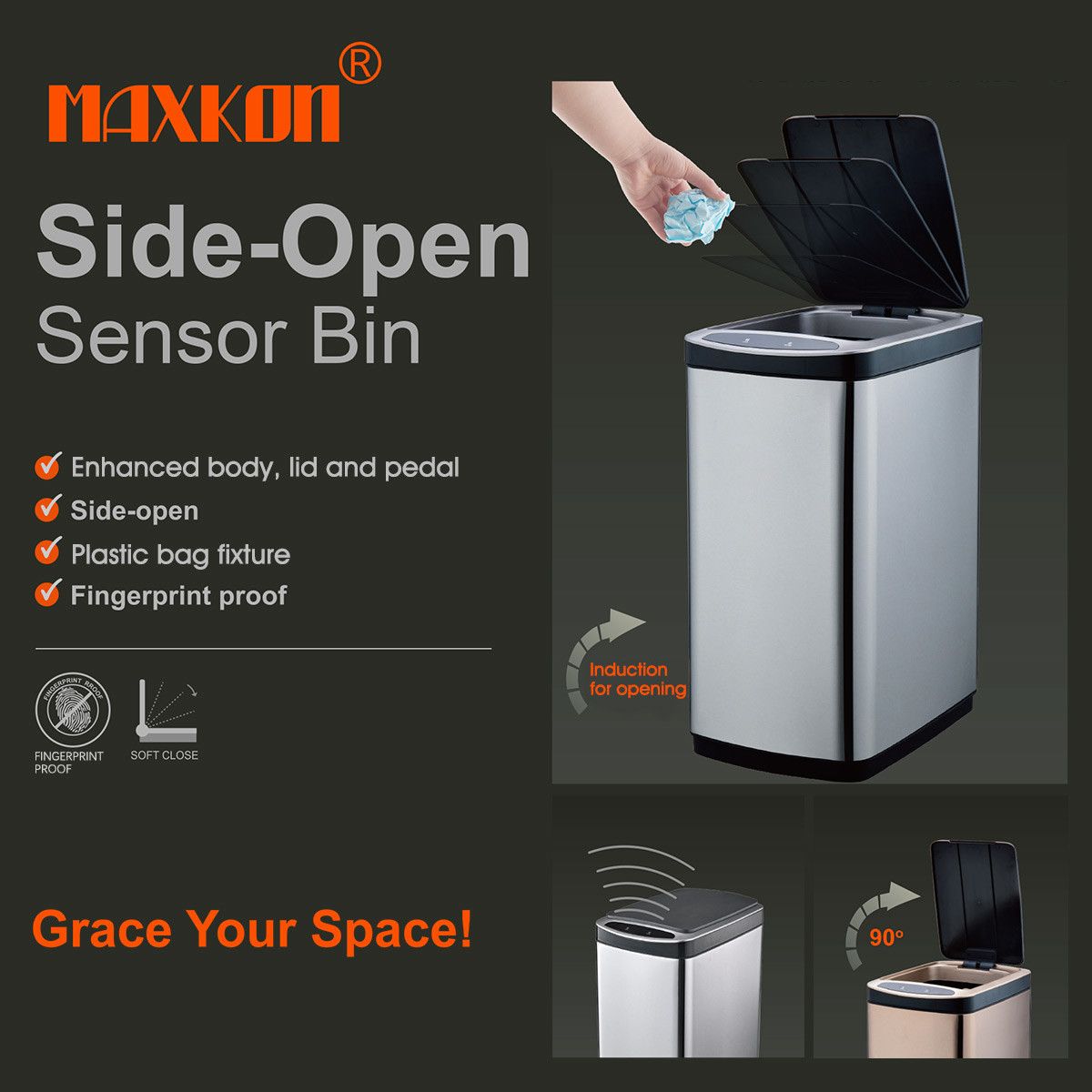 Buy 50L Smart Sensor Bin Kitchen Rubbish Recycling Bin Infrared