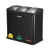 54L Rubbish Bin Triple Compartment Pedal Recycling Kitchen Waste Garbage Household Stepbin Coated Steel Black