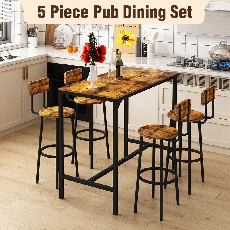 Buy 5PCS Bar Table Set 4 Stools Chairs Kitchen Dining Breakfast Home