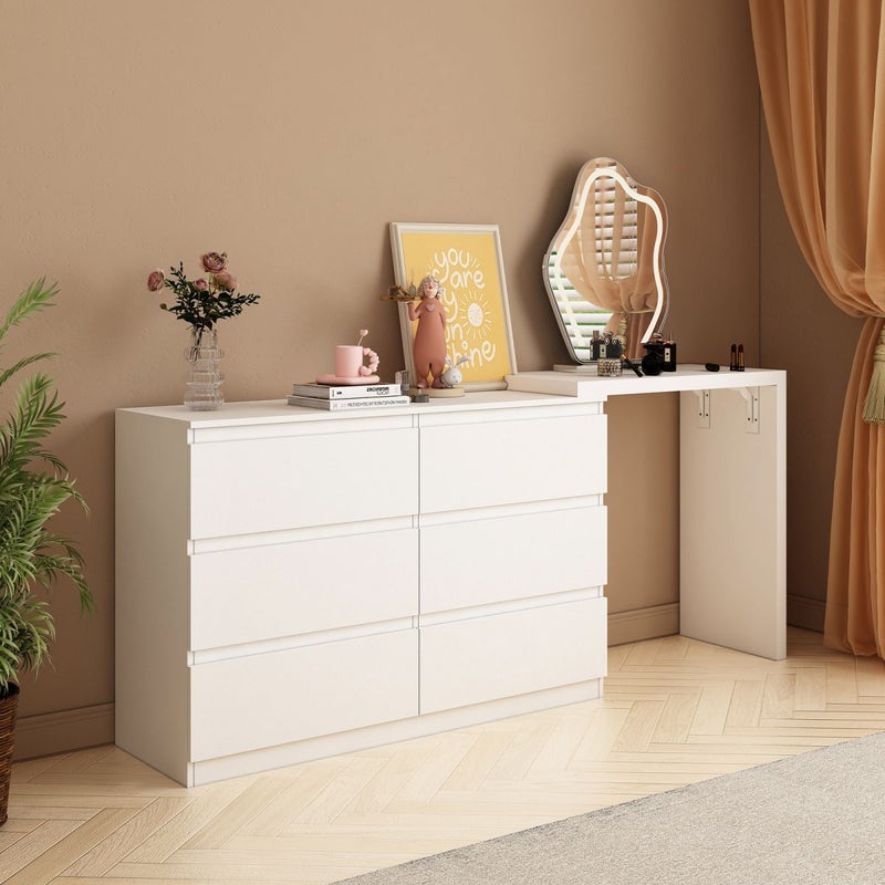 Buy 6 Chest of Drawers Dresser Makeup Vanity Table Tallboy Storage Cabinet  Beauty Work Station Bedside Adjustable Bedroom Furniture White - MyDeal