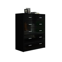 6 Chest of Drawers Tallboy Dresser Table High Gloss Storage Cabinet Bedroom Furniture Black