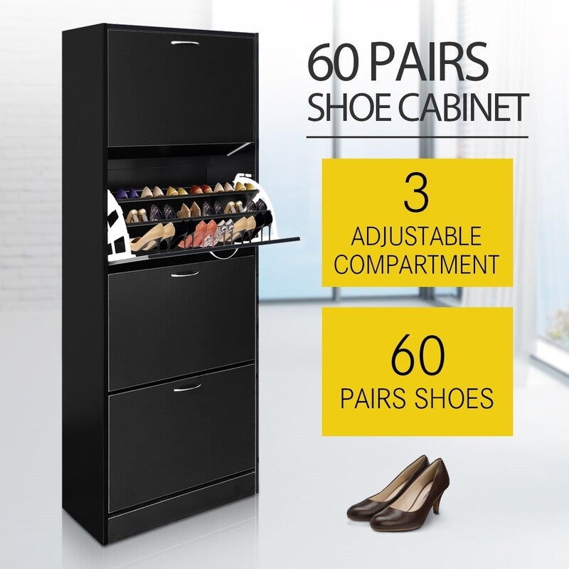 4 Racks 60 Pairs Wooden Shoe Cabinet Black Buy Shoe Racks Cabinets 363908