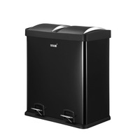 60L Rubbish Bin Dual Compartment Dustbin Pedal Recycling Trashcan Modern Kitchen Waste Garbage Coated Steel Black